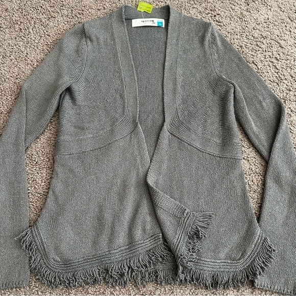 Sparrow Gray Knit Open Front Curve Fringe Hem Cardigan XS - Picture 12 of 14